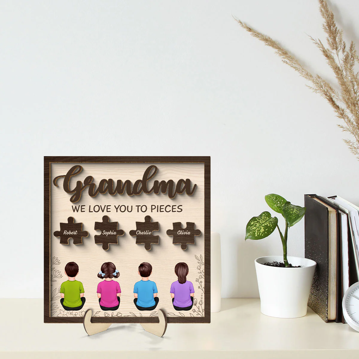 Grandma We Love You To Pieces Personalized 2-Layer Wooden Plaque - Image 2