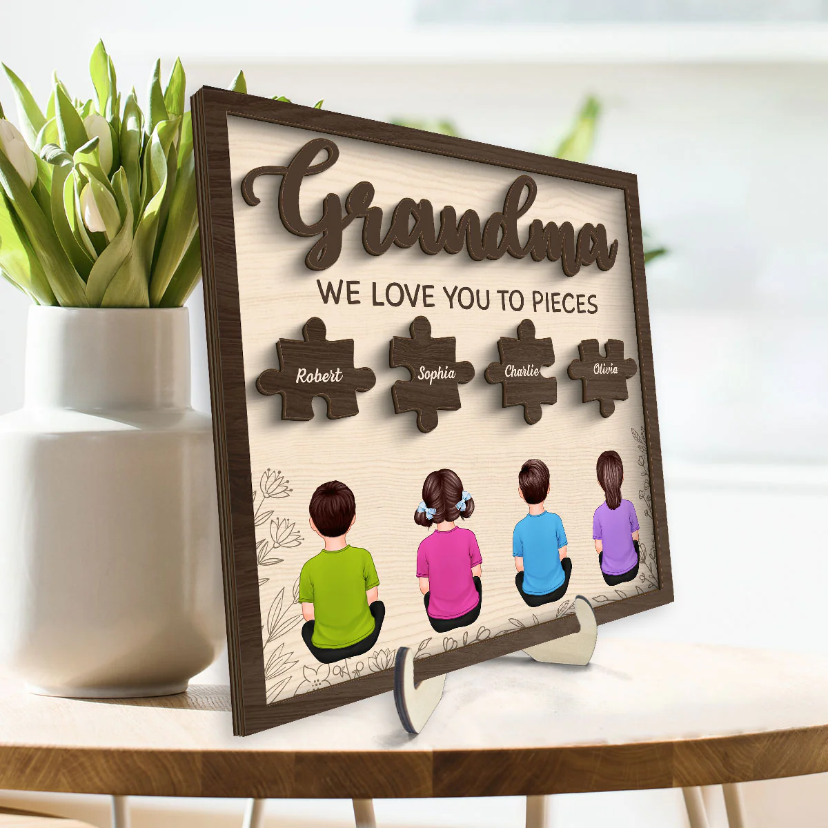 Grandma We Love You To Pieces Personalized 2-Layer Wooden Plaque - Image 3