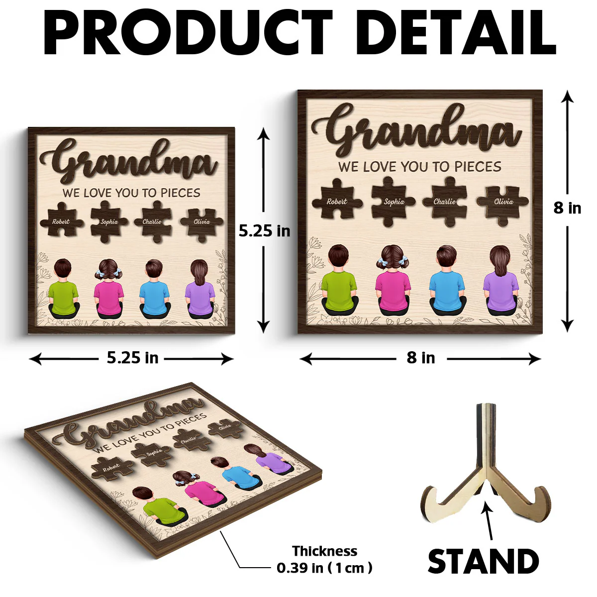 Grandma We Love You To Pieces Personalized 2-Layer Wooden Plaque - Image 6