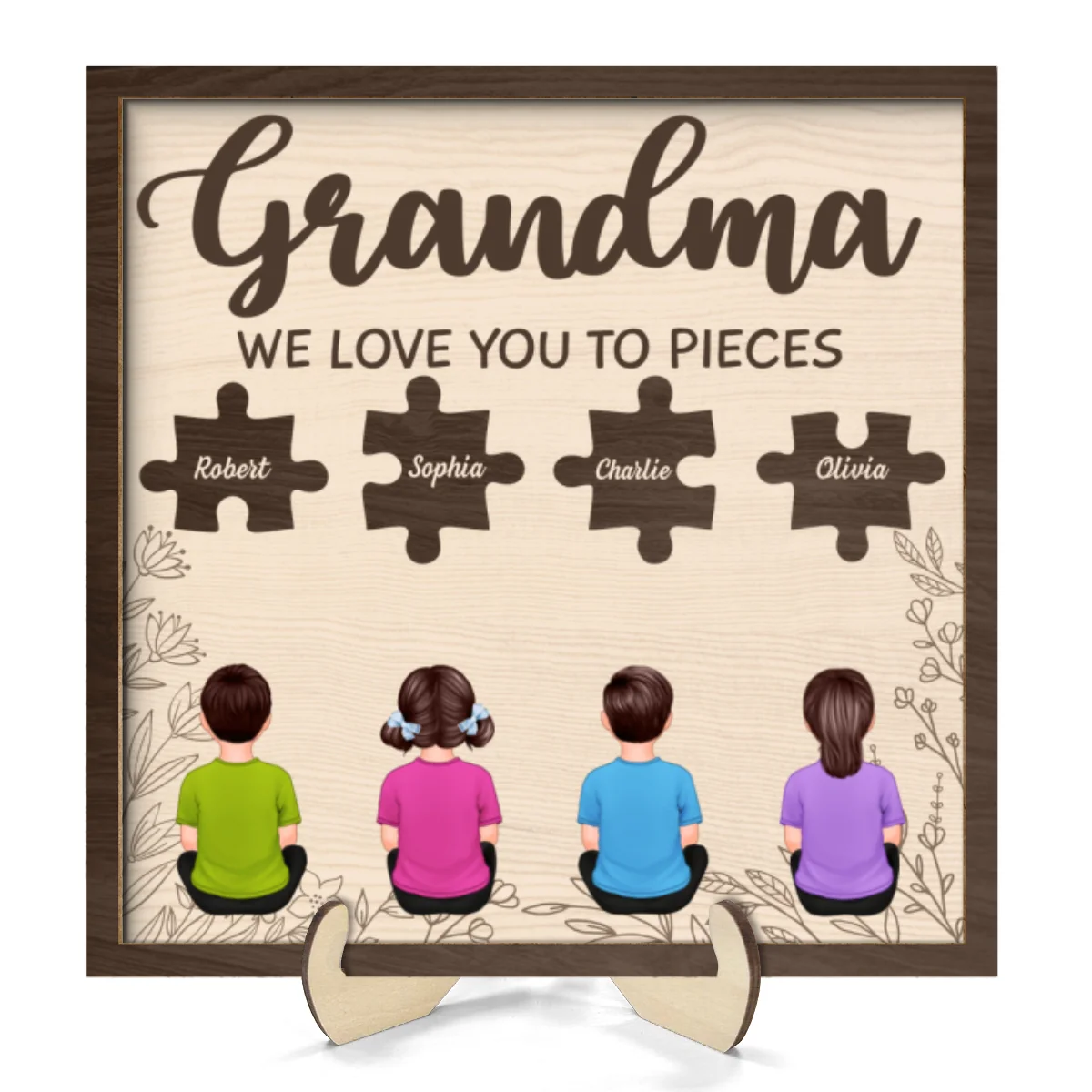 Grandma We Love You To Pieces Personalized 2-Layer Wooden Plaque - Image 8