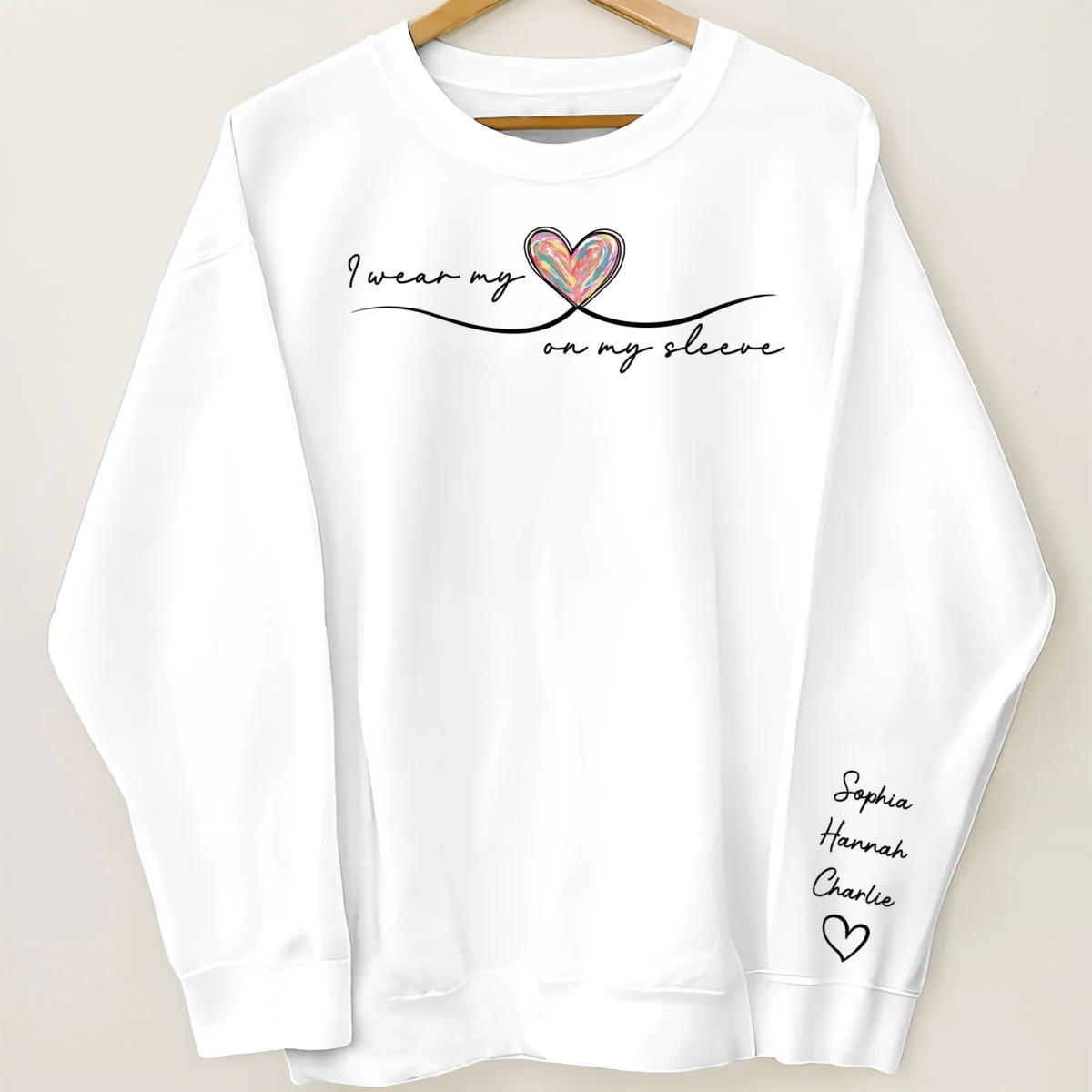 Grandma Wears Her Heart On Her Sleeve, Colorful Heart, Gift For Grandma And Mom, Personalized Sleeve Printed Sweatshirt - Image 7