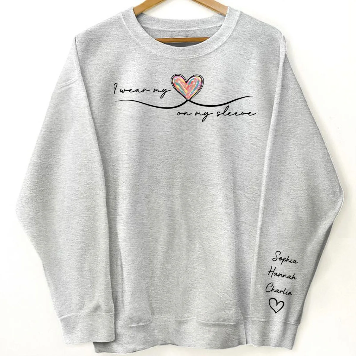 Grandma Wears Her Heart On Her Sleeve, Colorful Heart, Gift For Grandma And Mom, Personalized Sleeve Printed Sweatshirt - Image 8