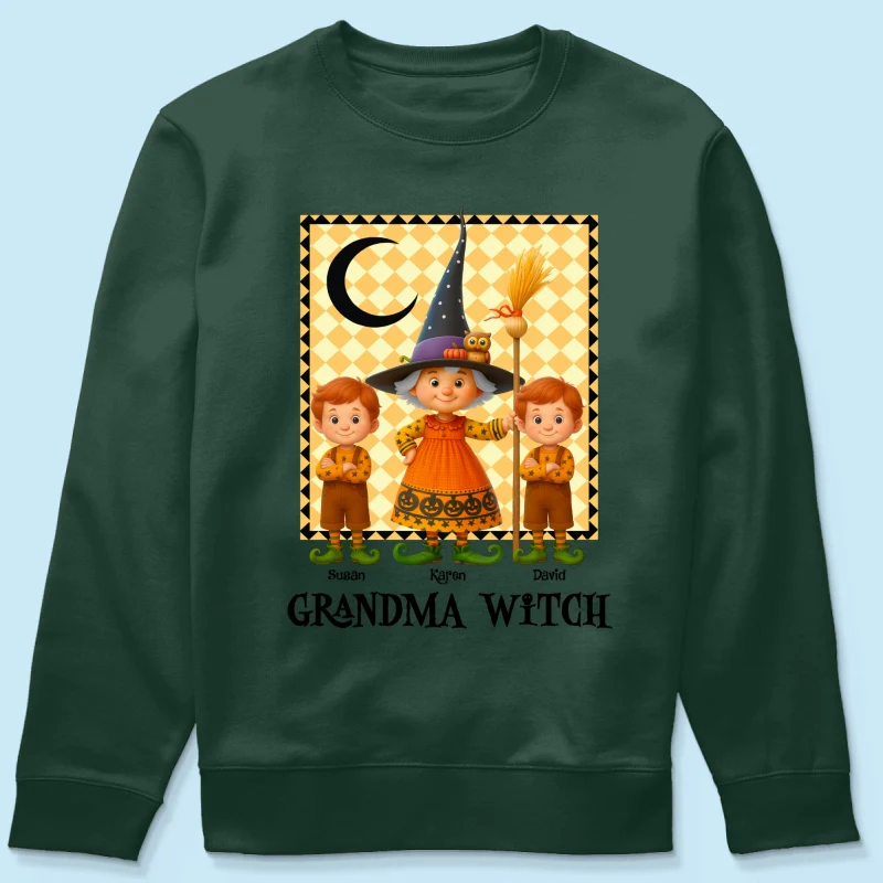 Grandma Witch & Cute Grandkids Personalized Sweatshirt, Halloween Cozy Fall Sweatshirt for Grandma - Image 61