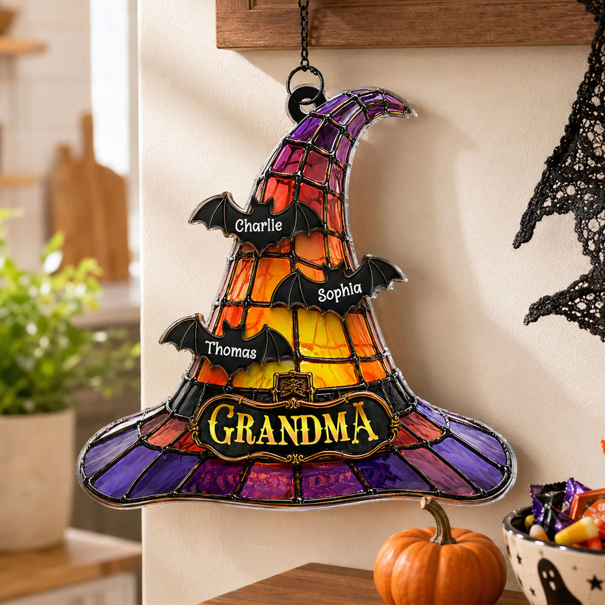 Grandma Witch Hat - Personalized Acrylic Suncatcher - Halloween Decor for Grandma - Image 7