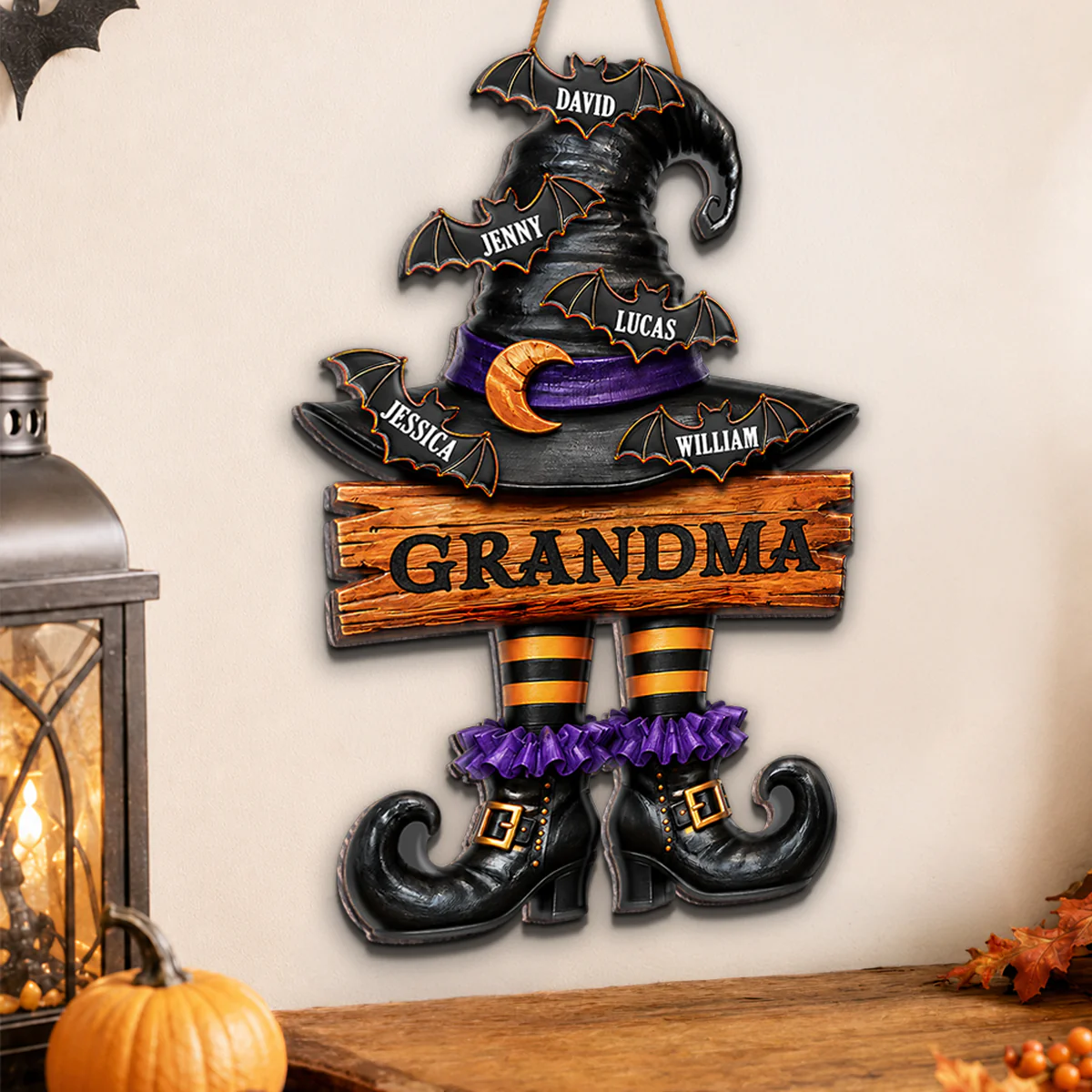 Grandma Witch Hat - Personalized Wooden Door Sign - Halloween Decor for Grandma - Image 10