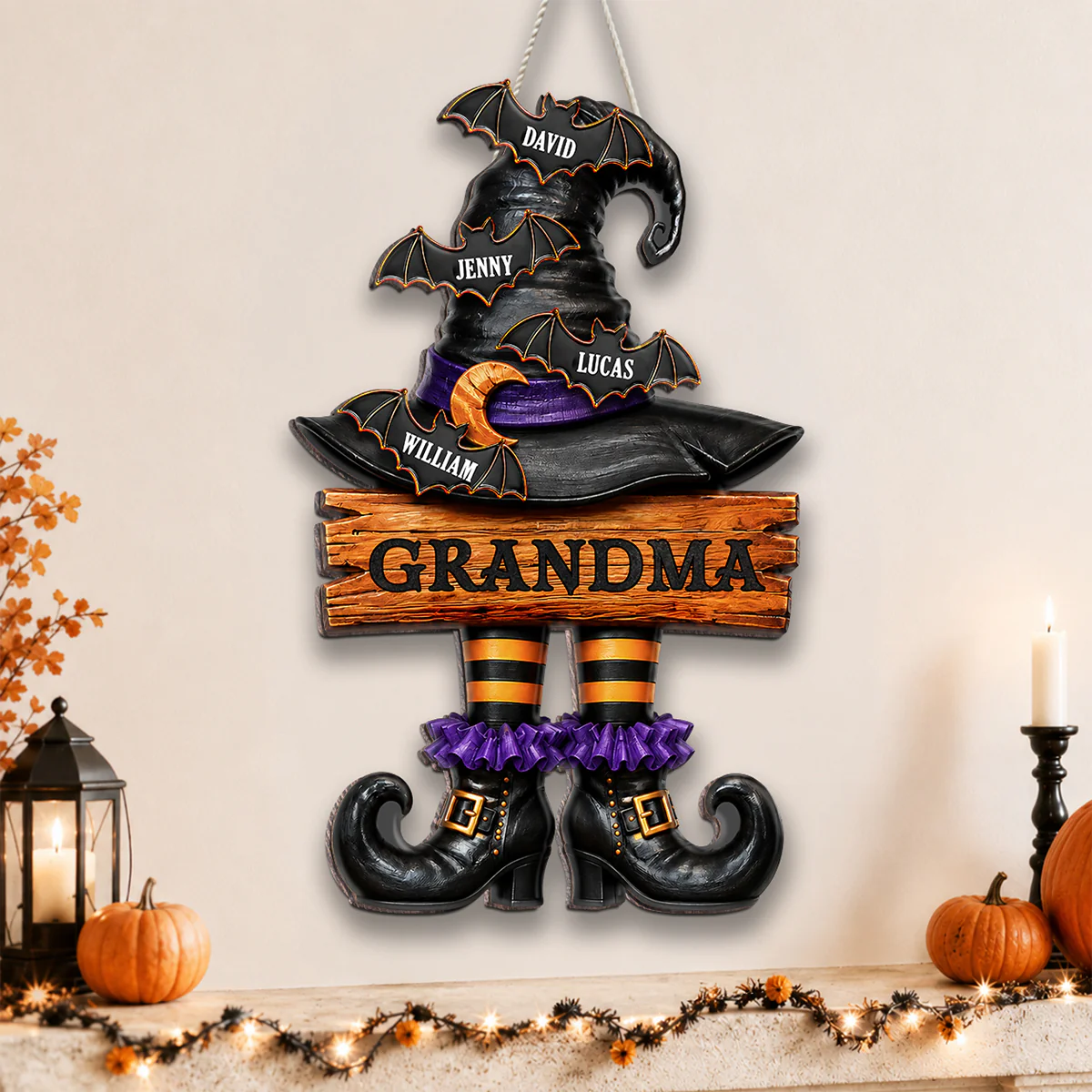 Grandma Witch Hat - Personalized Wooden Door Sign - Halloween Decor for Grandma - Image 6