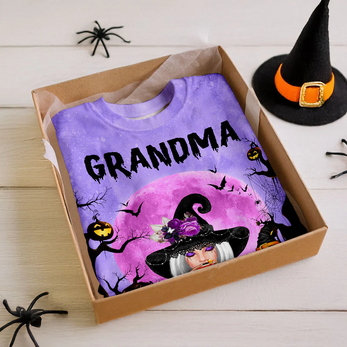 Grandma Witch & Kids Moon Bat Tree Personalized Shirt, Halloween Costume for Grandma - Image 4