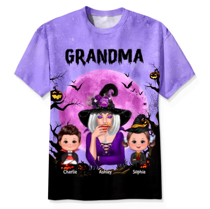 Grandma Witch & Kids Moon Bat Tree Personalized Shirt, Halloween Costume for Grandma - Image 9