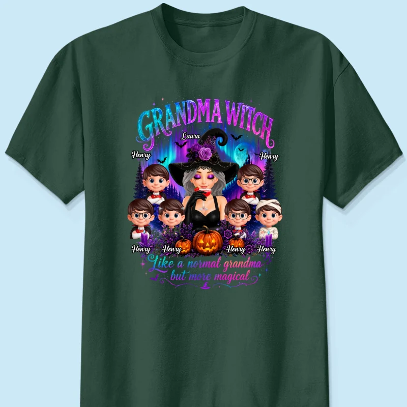 Grandma Witch More Magical Neon Light - Personalized Shirt - Trendy Halloween Tee for Grandma - Image 11