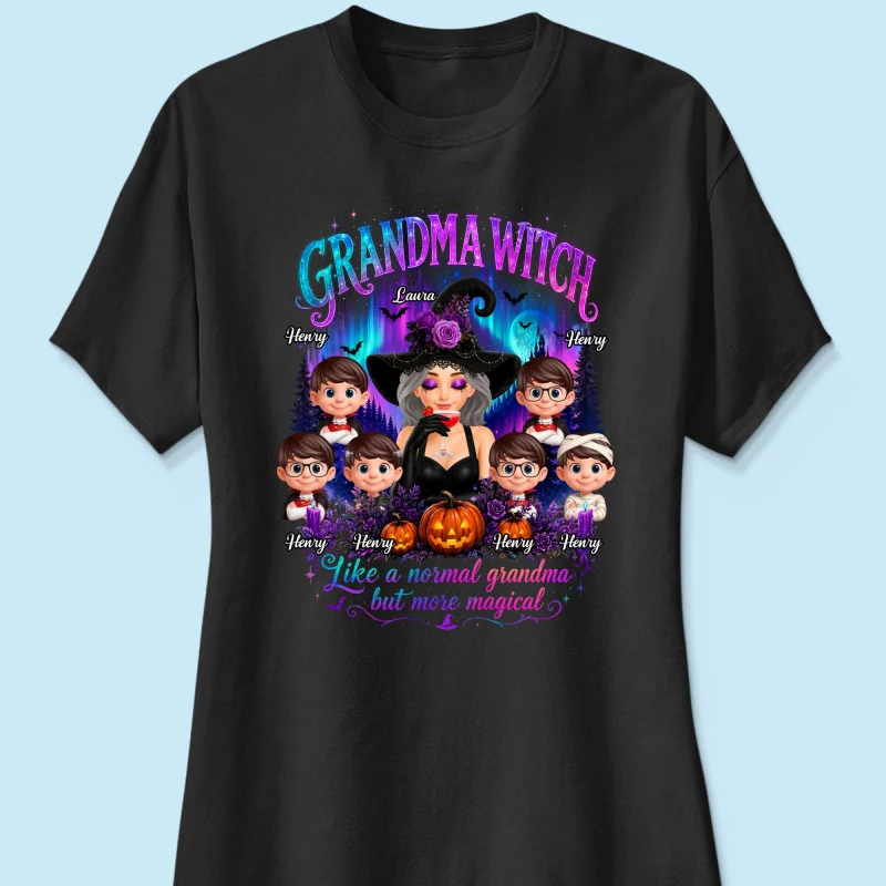 Grandma Witch More Magical Neon Light - Personalized Shirt - Trendy Halloween Tee for Grandma - Image 12