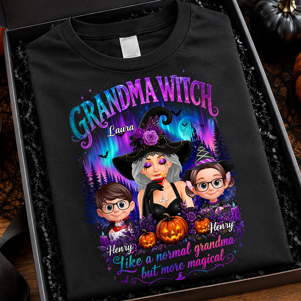 Grandma Witch More Magical Neon Light - Personalized Shirt - Trendy Halloween Tee for Grandma - Image 2