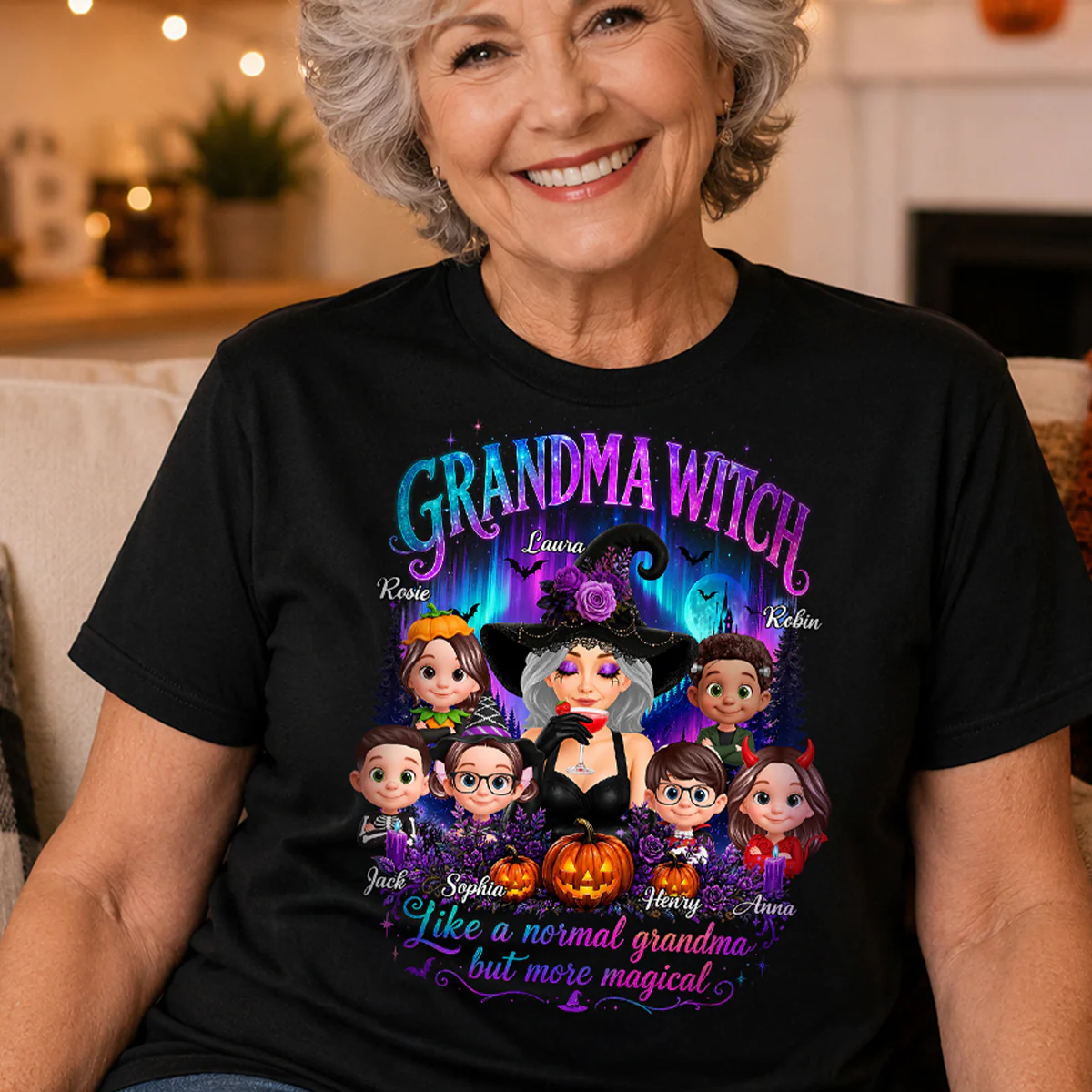 Grandma Witch More Magical Neon Light - Personalized Shirt - Trendy Halloween Tee for Grandma - Image 6