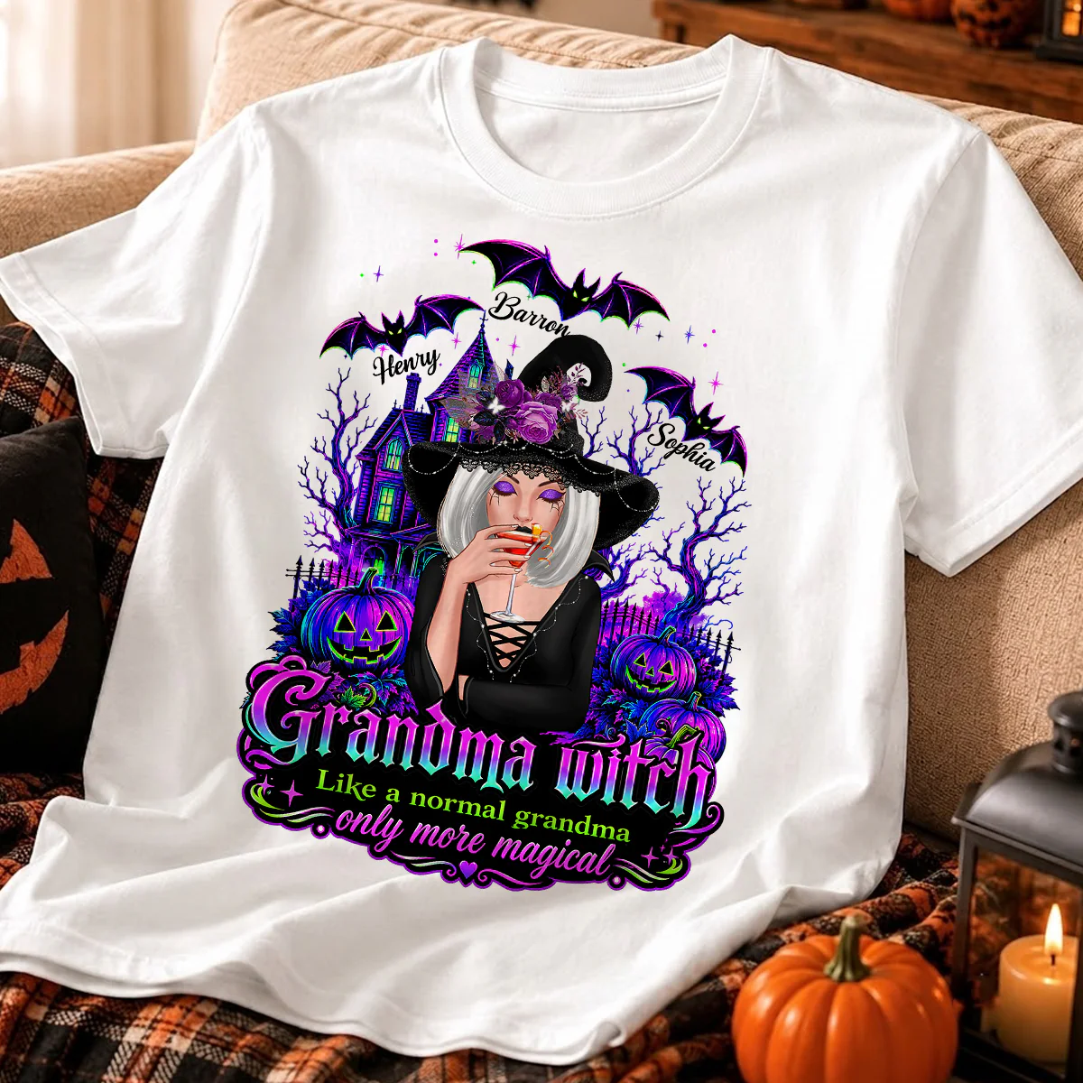 Grandma Witch More Magical - Personalized Shirt - Halloween Spooky Scene, Gift for Grandma
