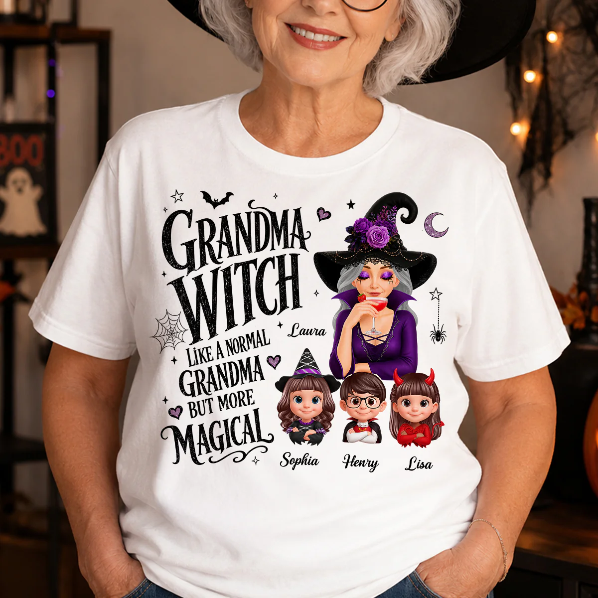 Grandma Witch More Magical - Personalized Shirt - Trendy Halloween Tee for Grandma - Image 2