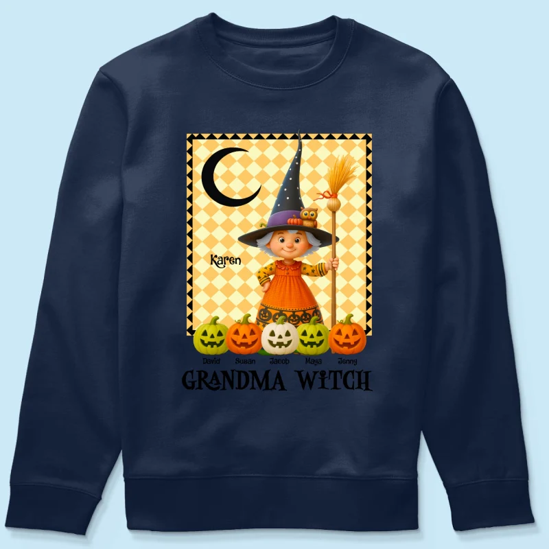 Grandma Witch Pumpkin Personalized Sweatshirt, Halloween Cozy Fall Sweatshirt for Grandma - Image 2