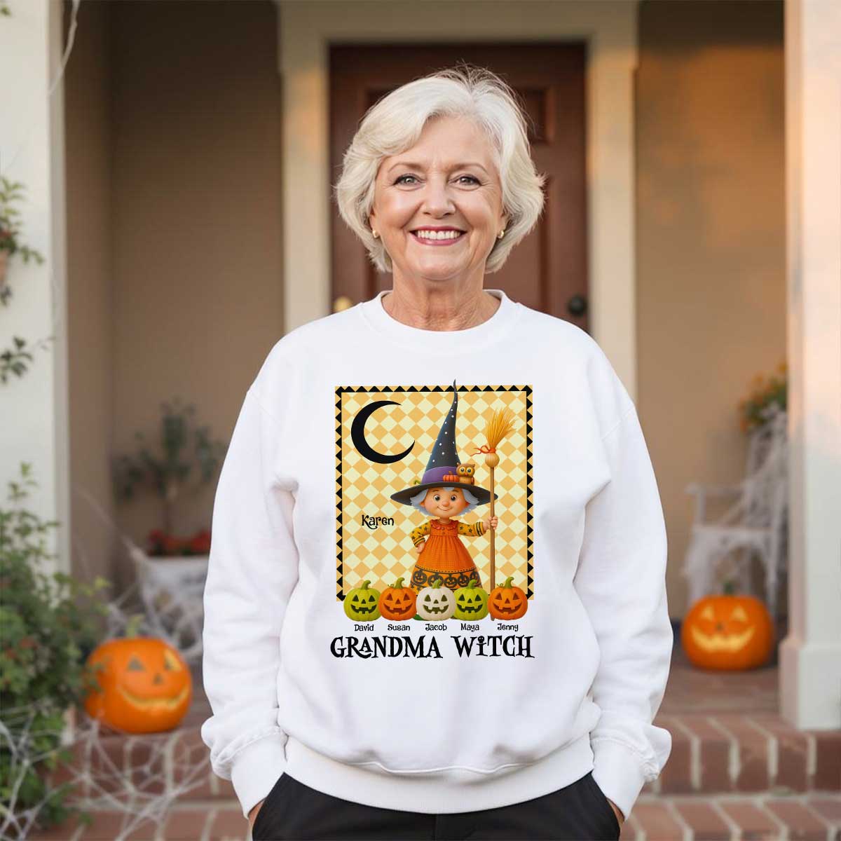 Grandma Witch Pumpkin Personalized Sweatshirt, Halloween Cozy Fall Sweatshirt for Grandma - Image 33