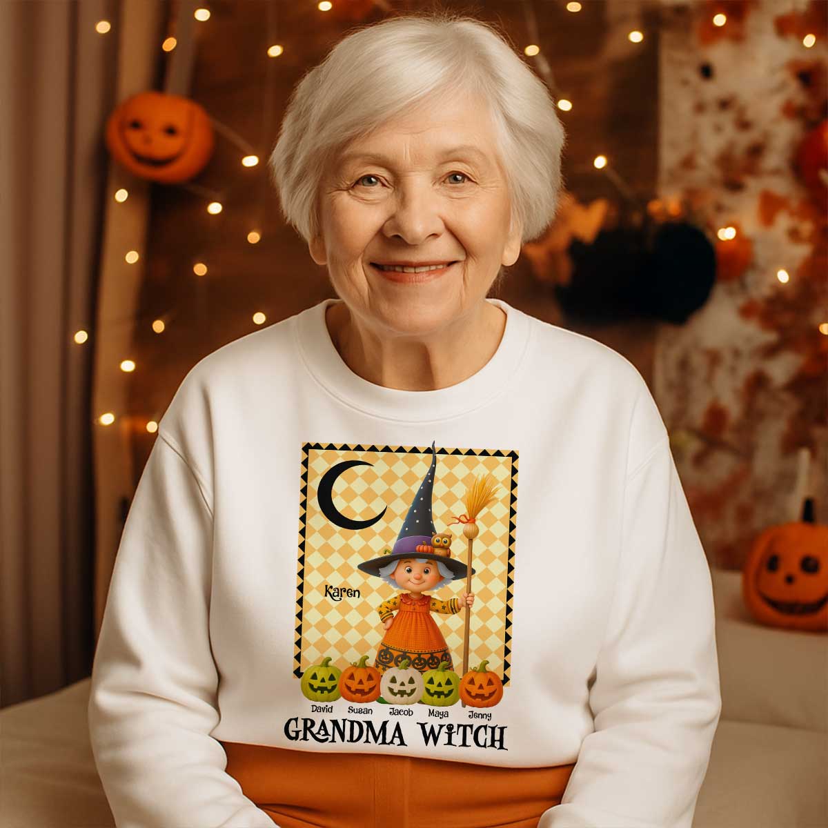Grandma Witch Pumpkin Personalized Sweatshirt, Halloween Cozy Fall Sweatshirt for Grandma - Image 35