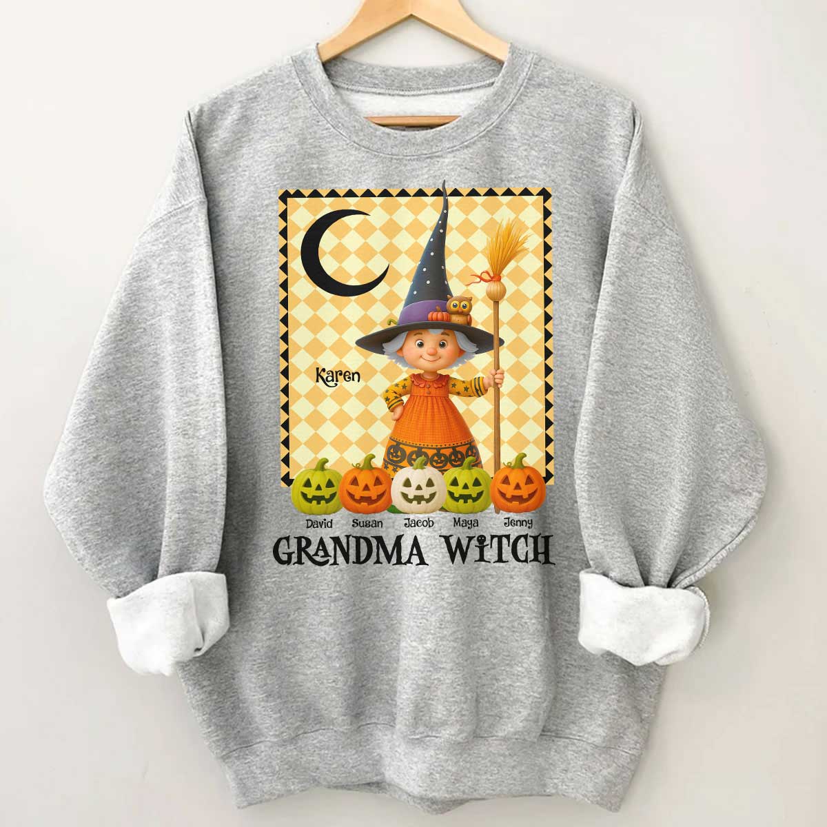 Grandma Witch Pumpkin Personalized Sweatshirt, Halloween Cozy Fall Sweatshirt for Grandma - Image 36
