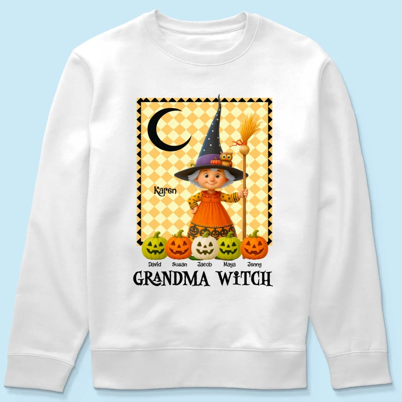 Grandma Witch Pumpkin Personalized Sweatshirt, Halloween Cozy Fall Sweatshirt for Grandma - Image 8