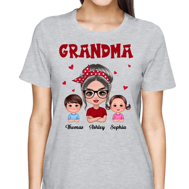 Grandma With Polka Dot Pattern Turban And Grandkids Personalized Shirt (Custom Any Title) - Image 2