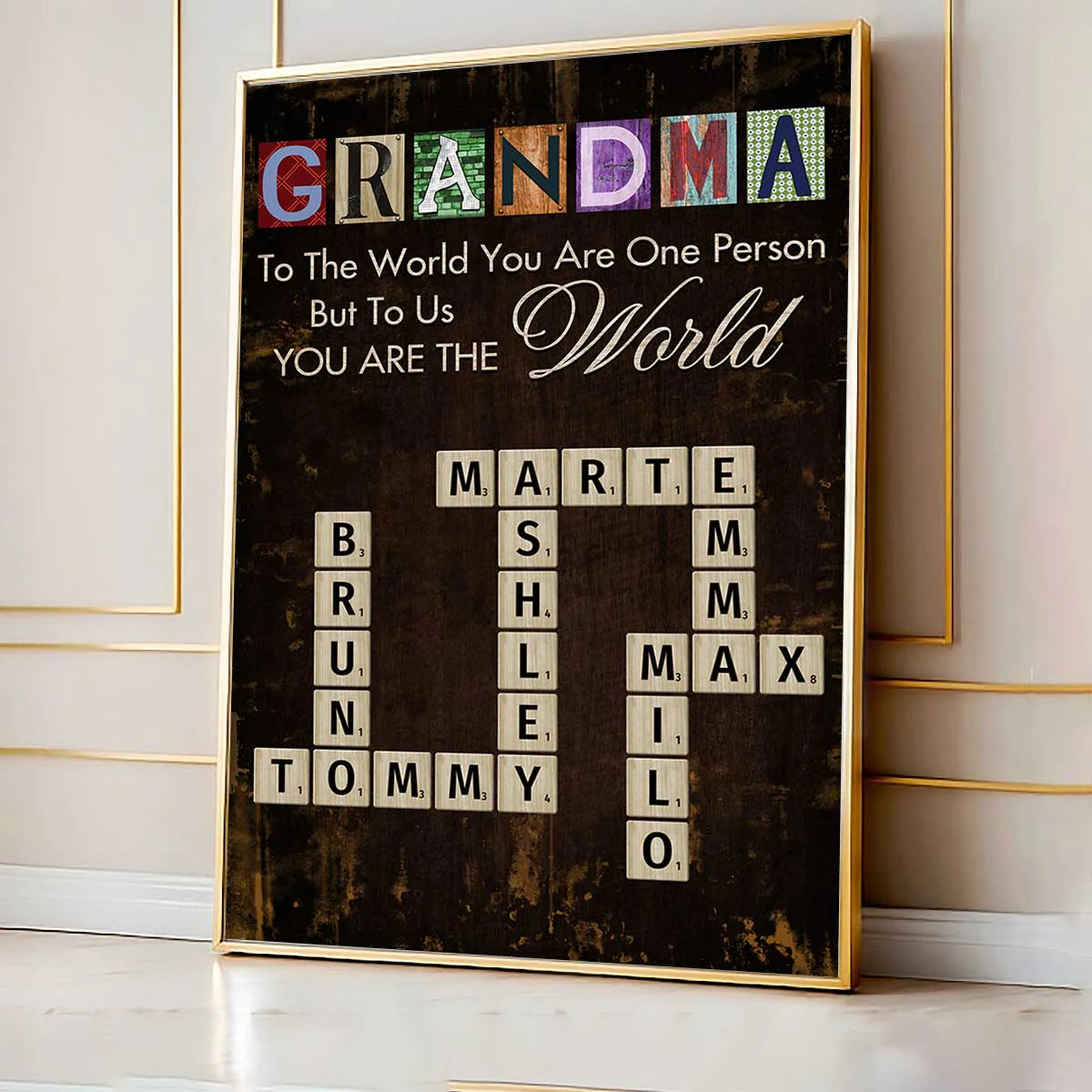 Grandma You Are The World Crossword Puzzle Art Home Decor Personalized Poster