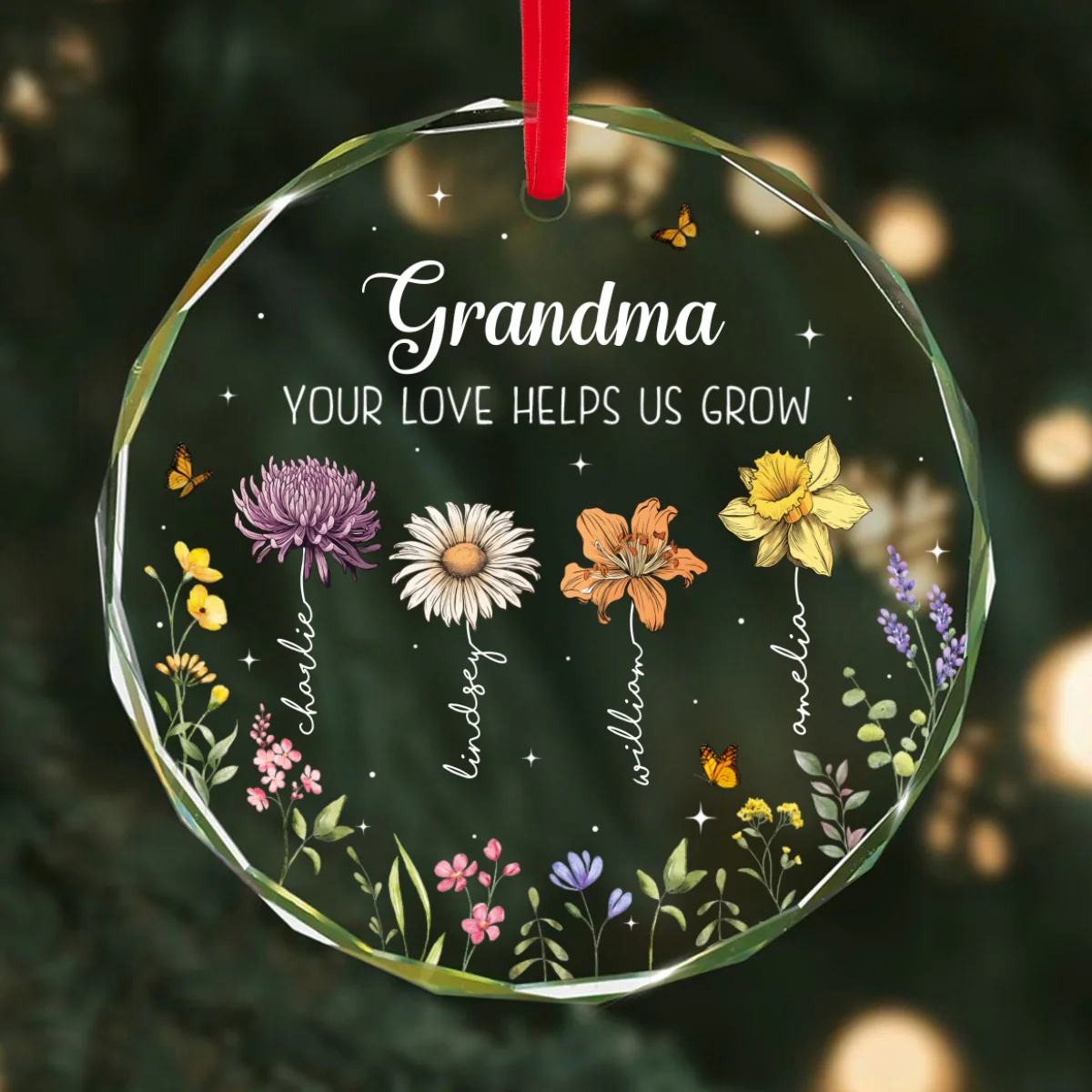 Grandma Your Love Helps Us Grow Birth Month Flowers Personalized Glass Ornament - Image 7