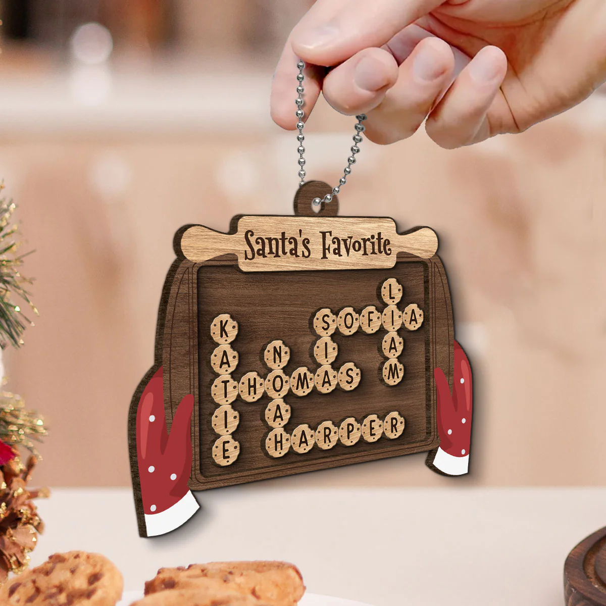 Grandma's Batch Santa's Favorite Cookies Crossword Puzzle Personalized 2-Layer Wooden Ornament - Image 5