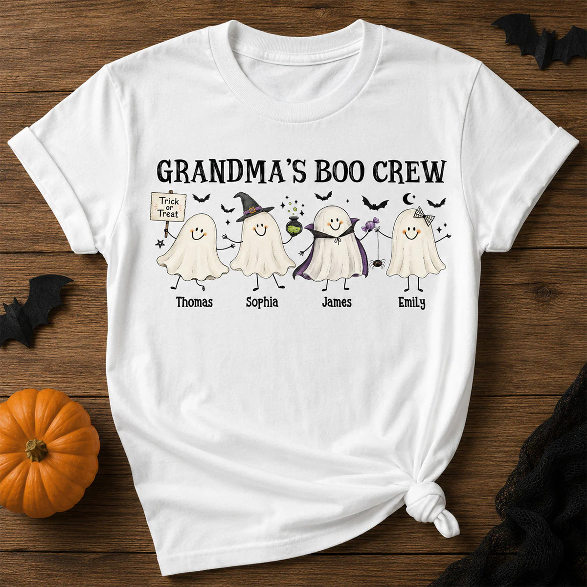 Grandma's Boo Crew Cute Doodle Ghosts - Personalized Shirt - Perfect Halloween Costume for Grandma - Image 2