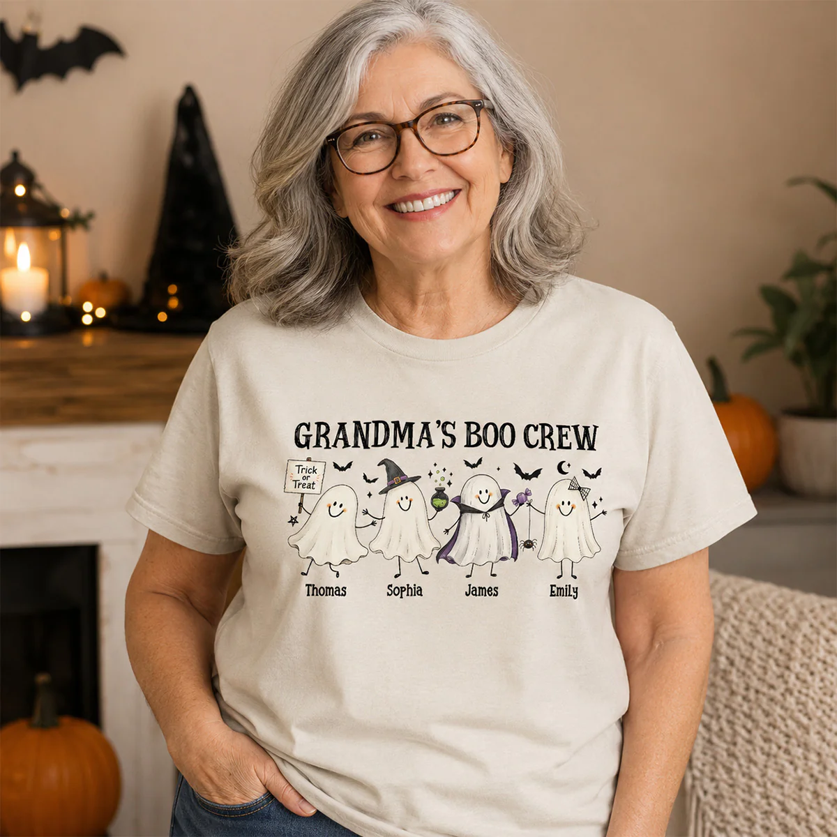 Grandma's Boo Crew Cute Doodle Ghosts - Personalized Shirt - Perfect Halloween Costume for Grandma - Image 6