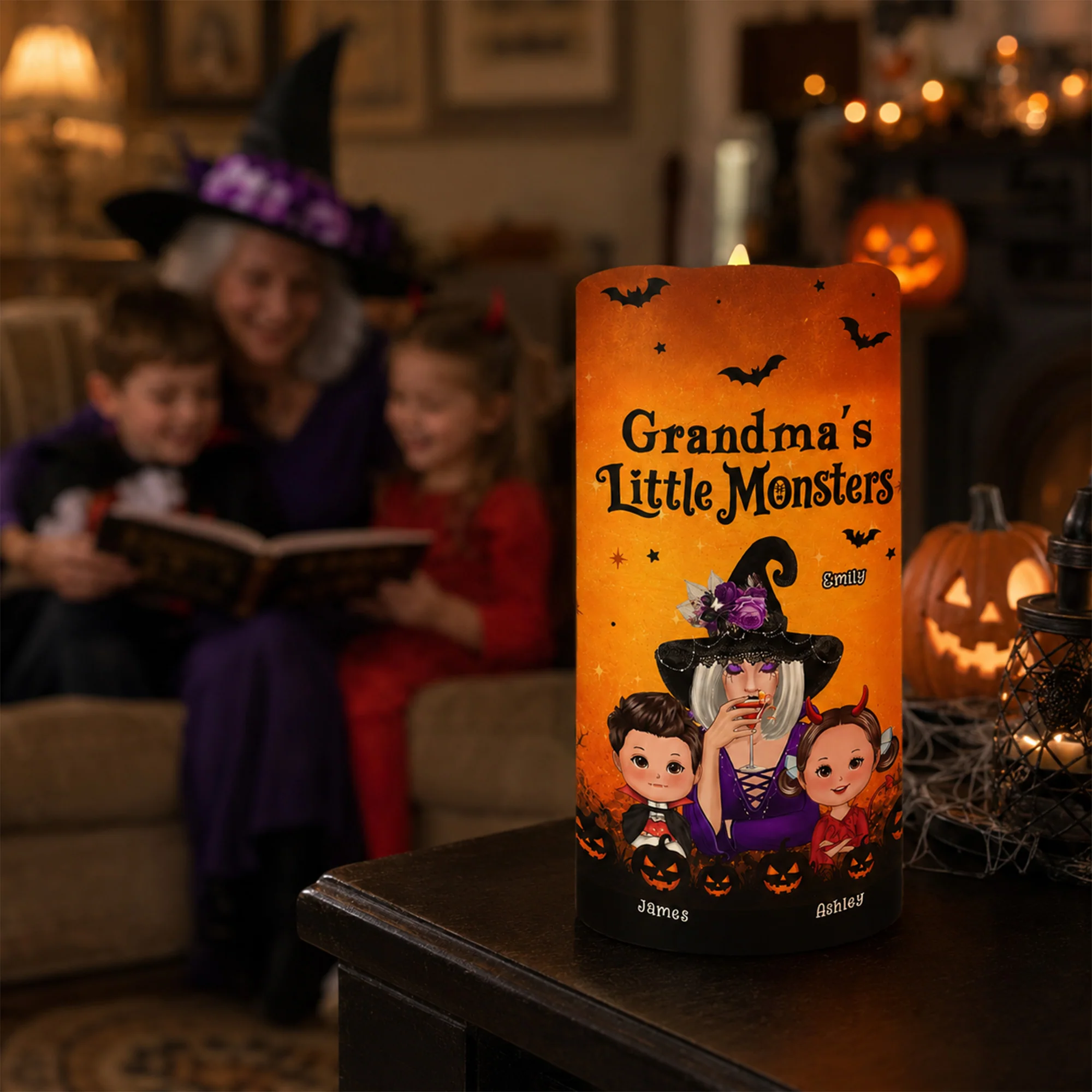 Grandma's Boo Crew Grandma Witch & Kids - Personalized LED Candle - Perfect Halloween Decor for Grandma - Image 5