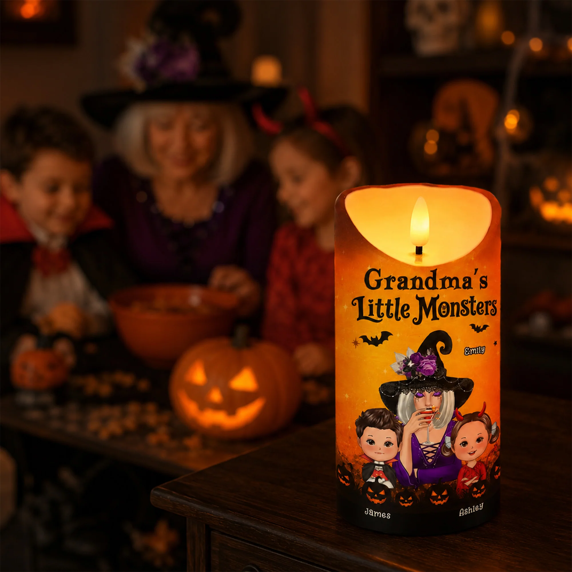 Grandma's Boo Crew Grandma Witch & Kids - Personalized LED Candle - Perfect Halloween Decor for Grandma - Image 6