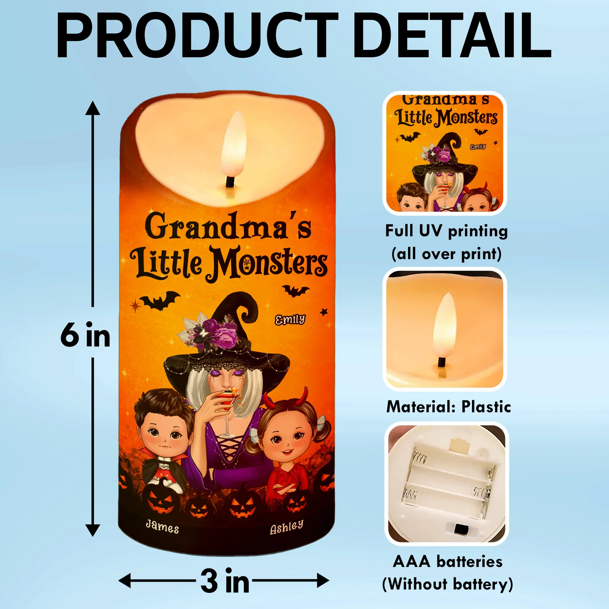 Grandma's Boo Crew Grandma Witch & Kids - Personalized LED Candle - Perfect Halloween Decor for Grandma - Image 8