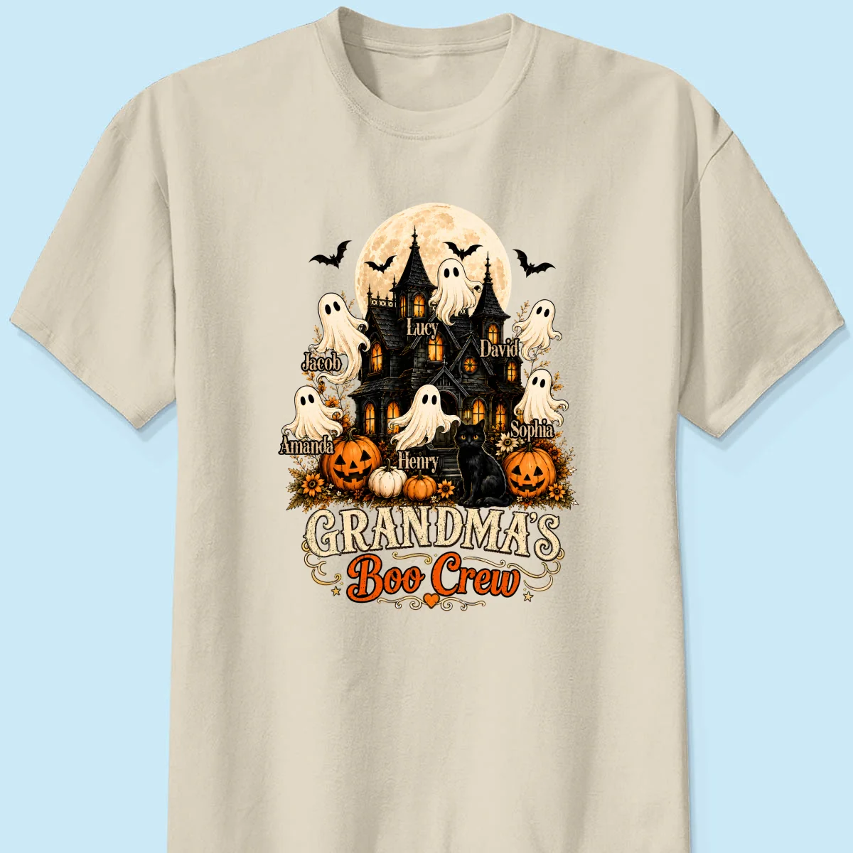 Grandma's Boo Crew Halloween Haunted House - Personalized Light Color Shirt - Gift for Grandma - Image 10