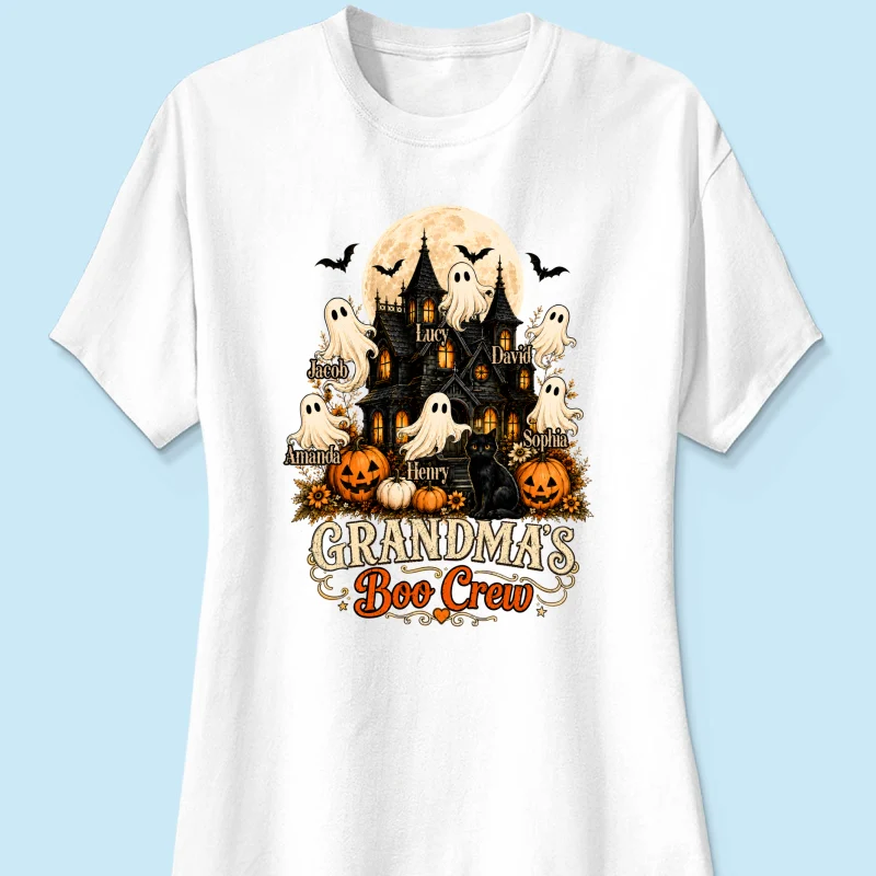 Grandma's Boo Crew Halloween Haunted House - Personalized Light Color Shirt - Gift for Grandma - Image 15