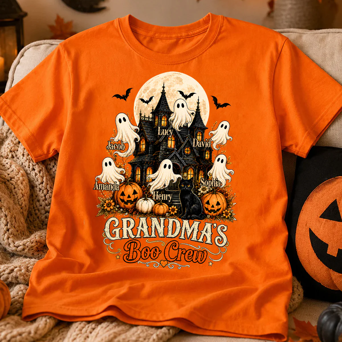 Grandma's Boo Crew Halloween Haunted House - Personalized Light Color Shirt - Gift for Grandma - Image 2
