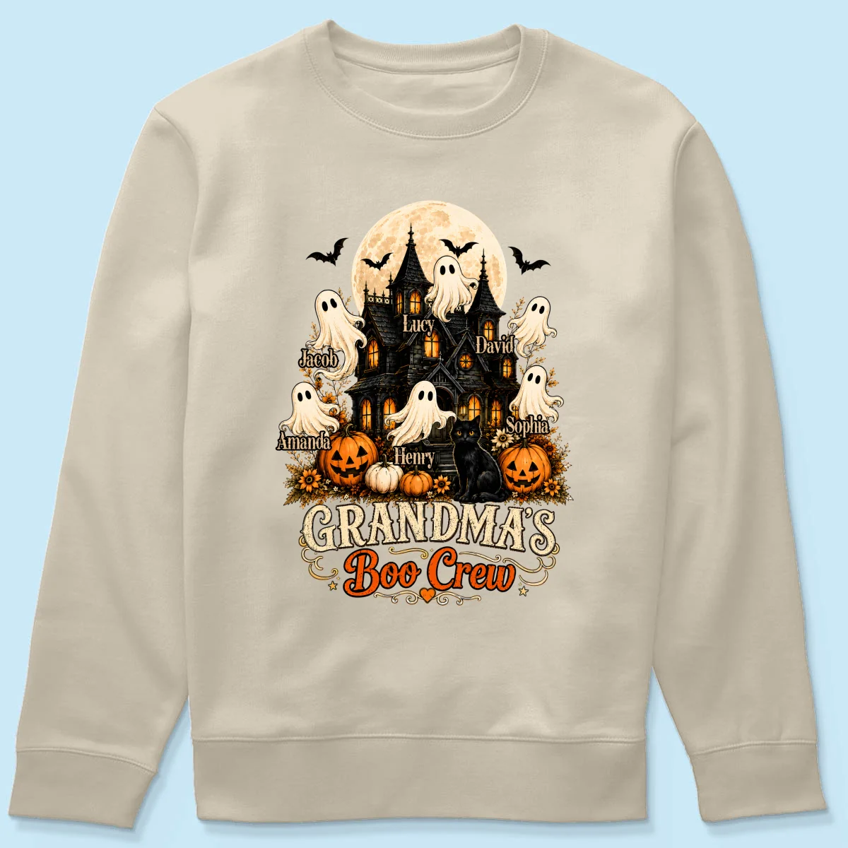 Grandma's Boo Crew Halloween Haunted House - Personalized Light Color Shirt - Gift for Grandma - Image 20