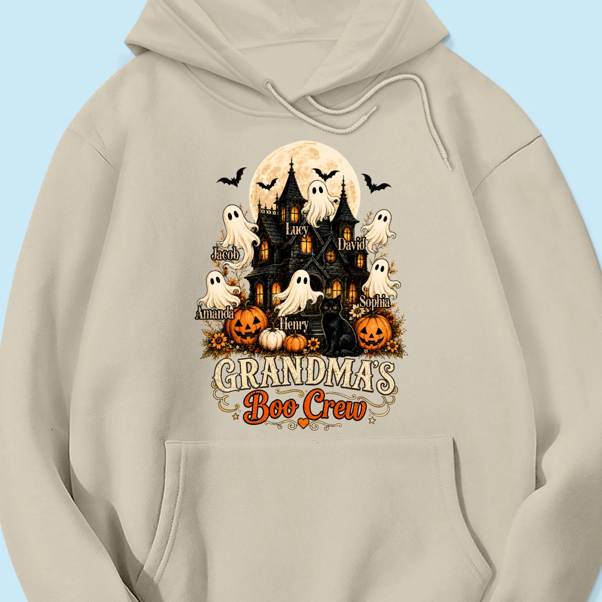 Grandma's Boo Crew Halloween Haunted House - Personalized Light Color Shirt - Gift for Grandma - Image 25