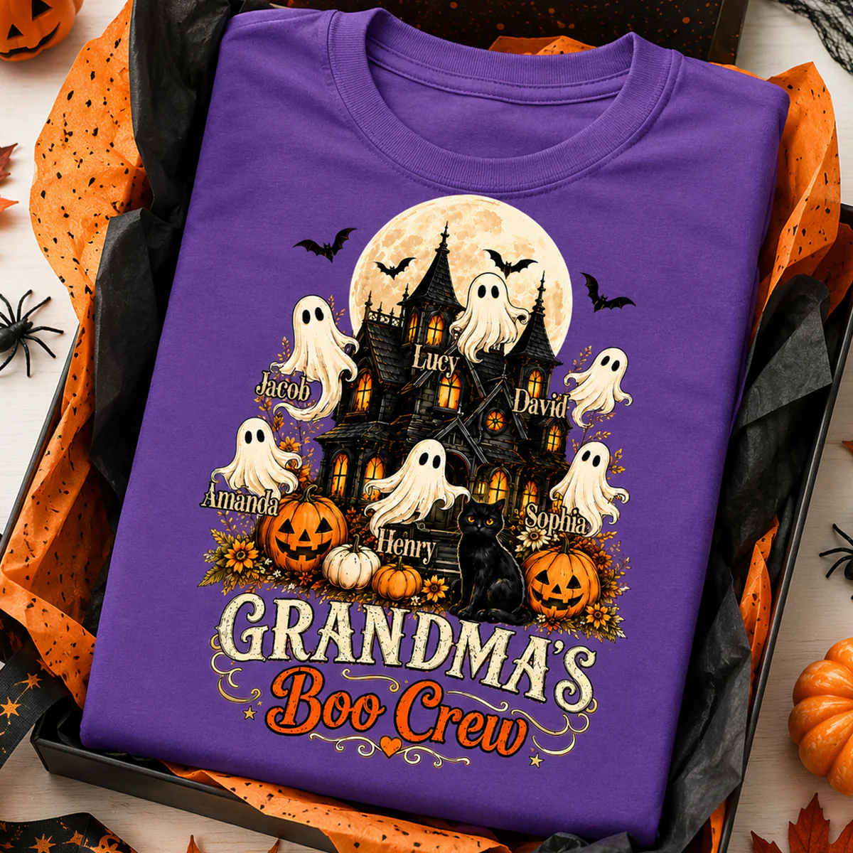 Grandma's Boo Crew Halloween Haunted House - Personalized Light Color Shirt - Gift for Grandma - Image 6