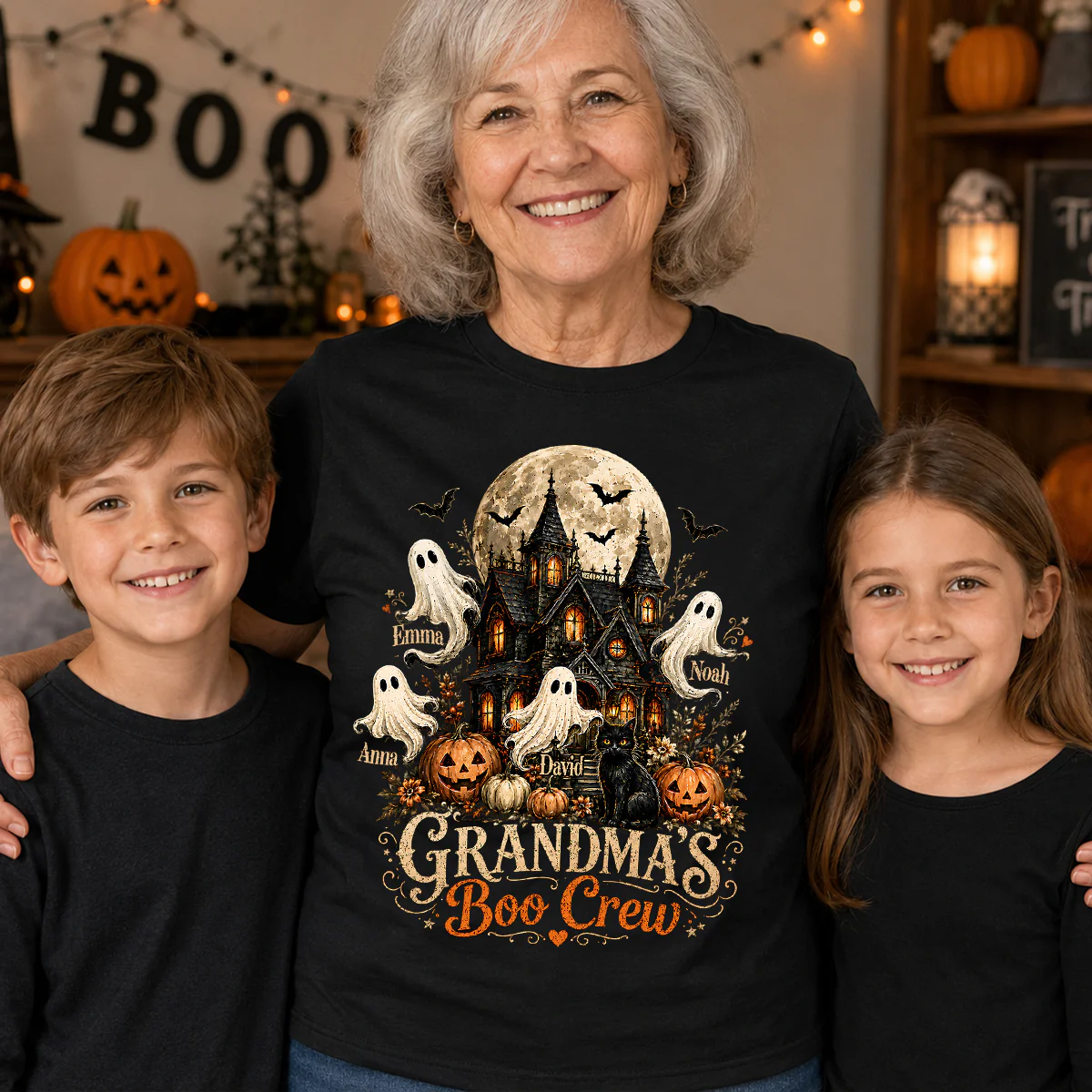 Grandma's Boo Crew Halloween Haunted House - Personalized Shirt - Gift for Grandma - Image 2