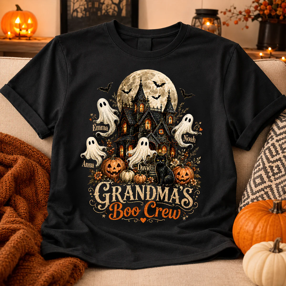 Grandma's Boo Crew Halloween Haunted House - Personalized Shirt - Gift for Grandma - Image 4