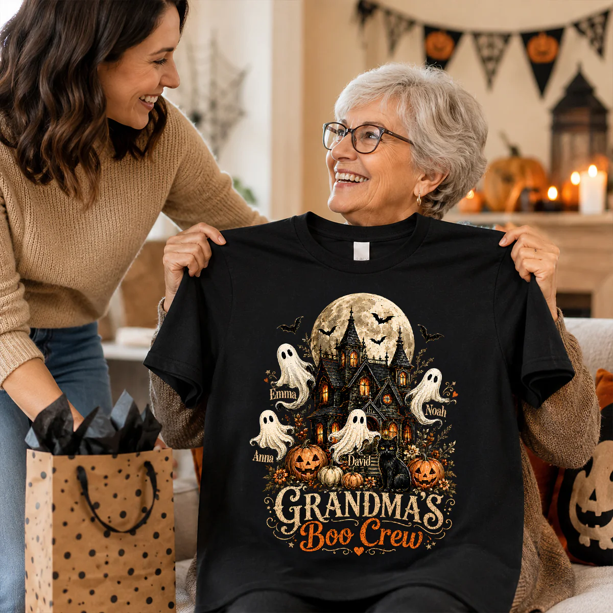 Grandma's Boo Crew Halloween Haunted House - Personalized Shirt - Gift for Grandma - Image 5