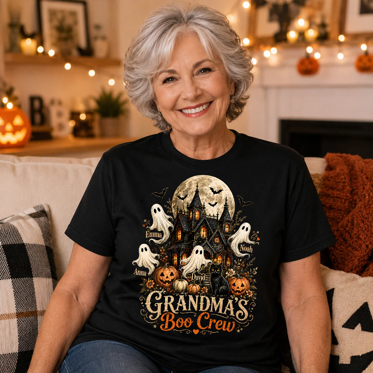 Grandma's Boo Crew Halloween Haunted House - Personalized Shirt - Gift for Grandma - Image 6