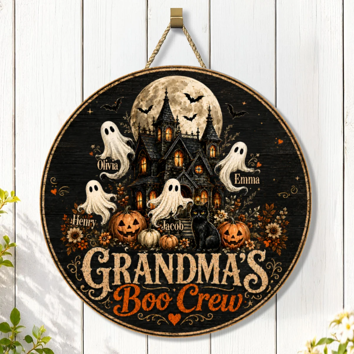 Grandma's Boo Crew Halloween Haunted House - Personalized Wooden Door Sign - Halloween Decor for Grandma - Image 10