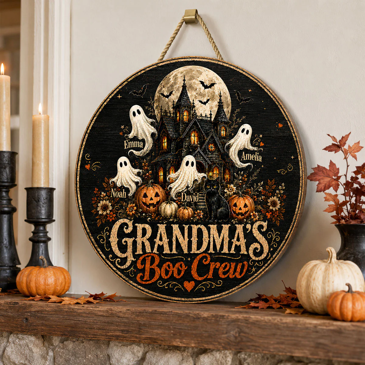 Grandma's Boo Crew Halloween Haunted House - Personalized Wooden Door Sign - Halloween Decor for Grandma - Image 6