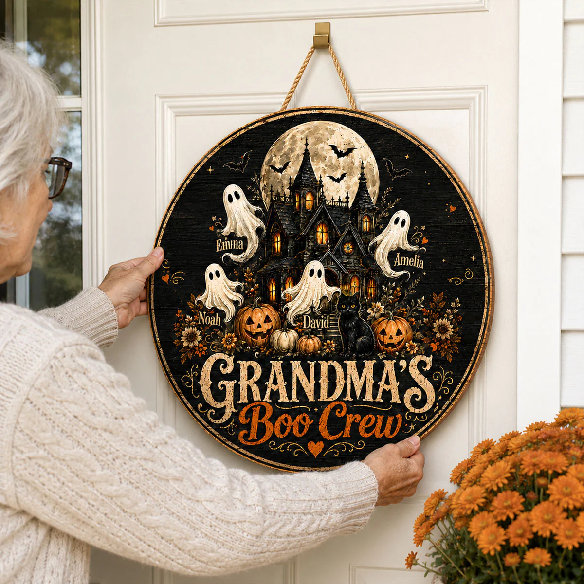 Grandma's Boo Crew Halloween Haunted House - Personalized Wooden Door Sign - Halloween Decor for Grandma - Image 8