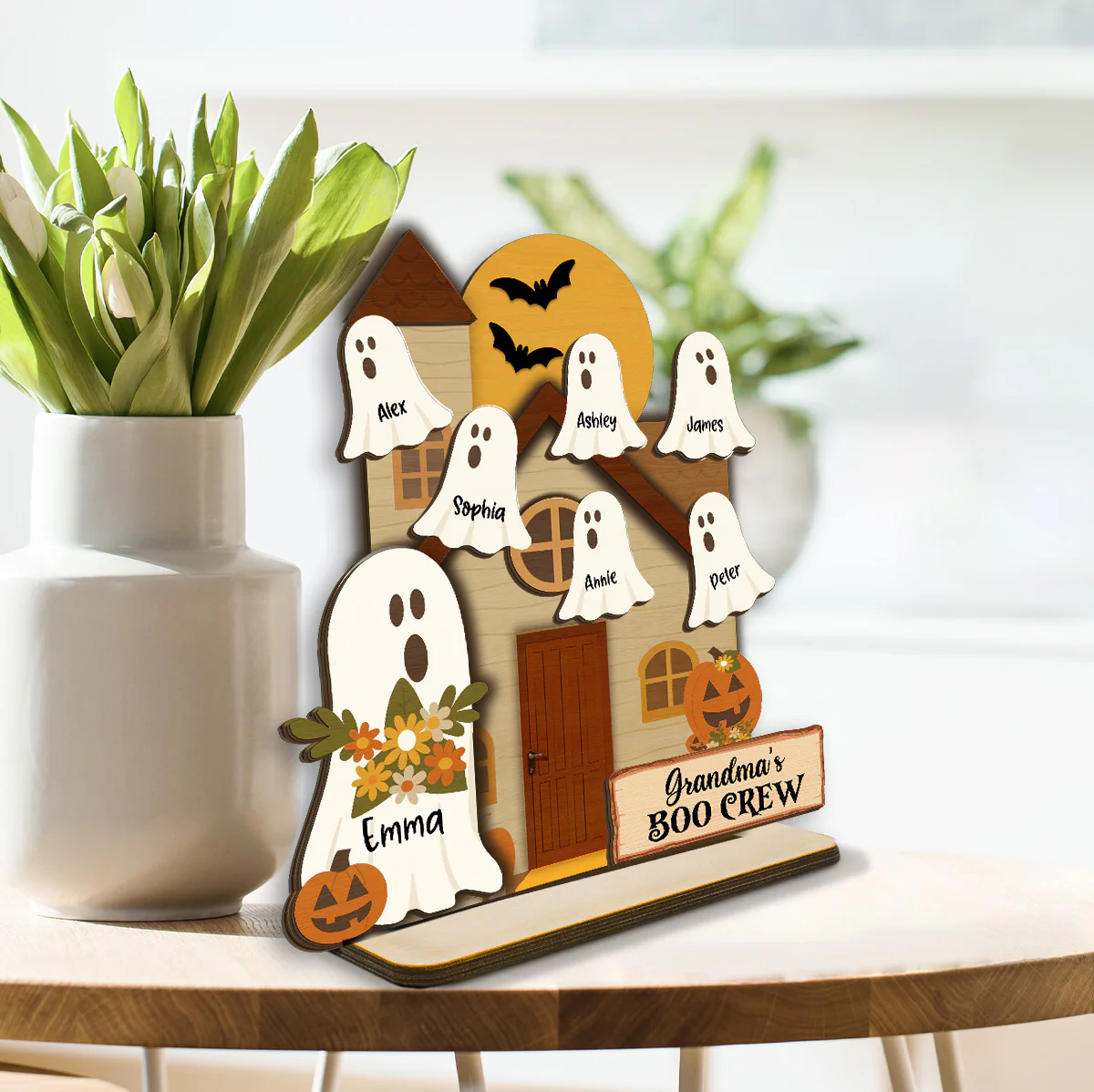 Grandma's Boo Crew Halloween Tiered Tray Decor Personalized 2-Layer Standing Wooden Plaque - Image 3