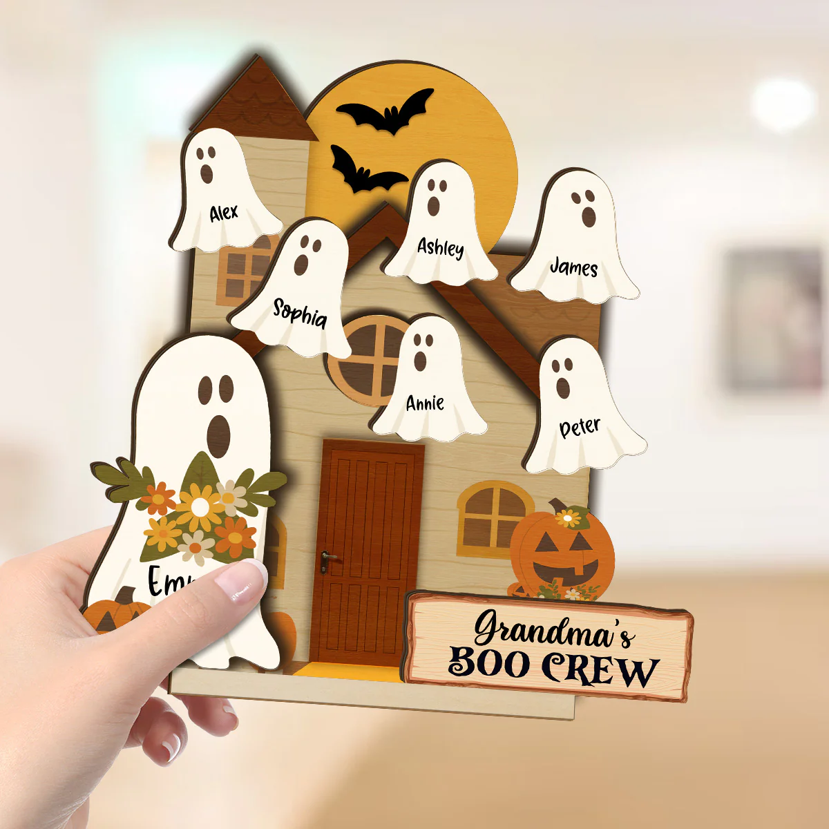Grandma's Boo Crew Halloween Tiered Tray Decor Personalized 2-Layer Standing Wooden Plaque - Image 4