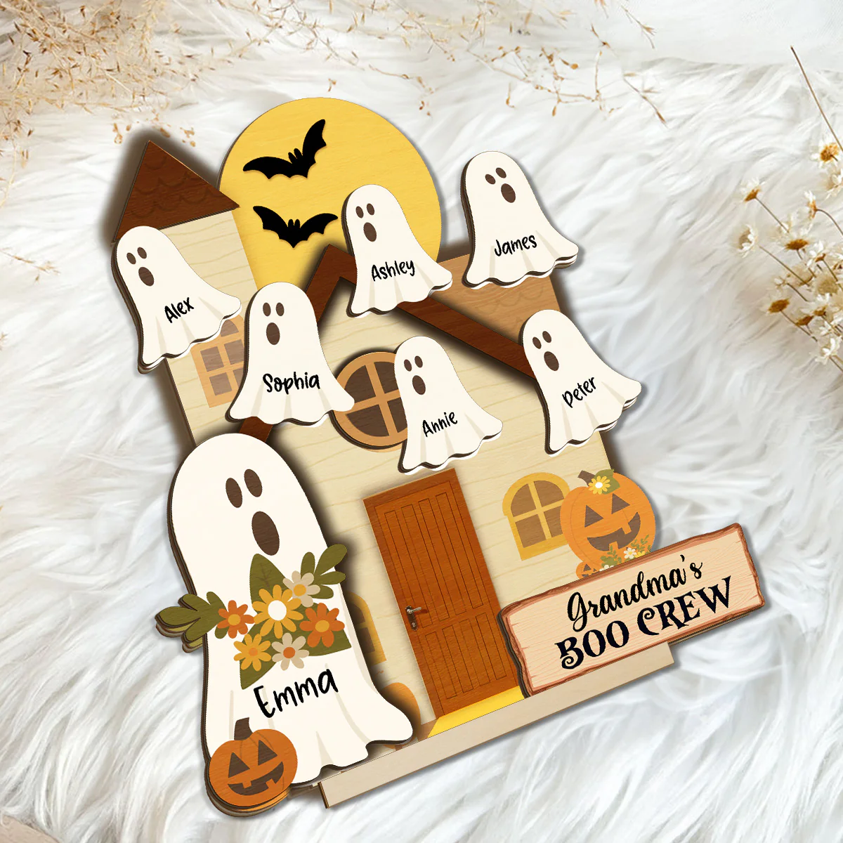 Grandma's Boo Crew Halloween Tiered Tray Decor Personalized 2-Layer Standing Wooden Plaque - Image 5