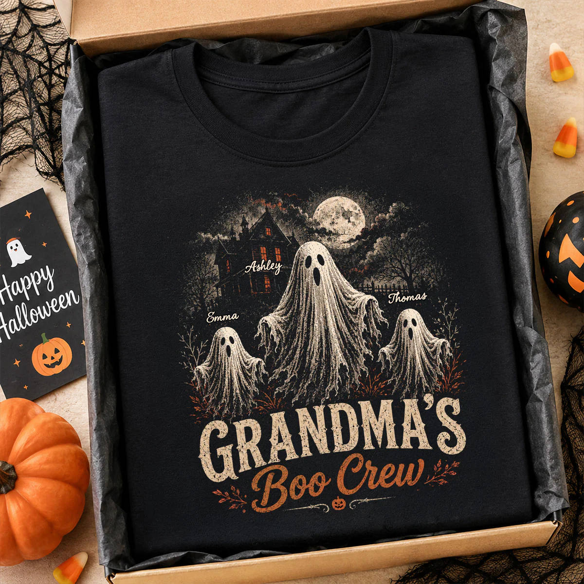 Grandma's Boo Crew Haunted House - Personalized Shirt - Halloween Trendy Tee for Grandma - Image 5