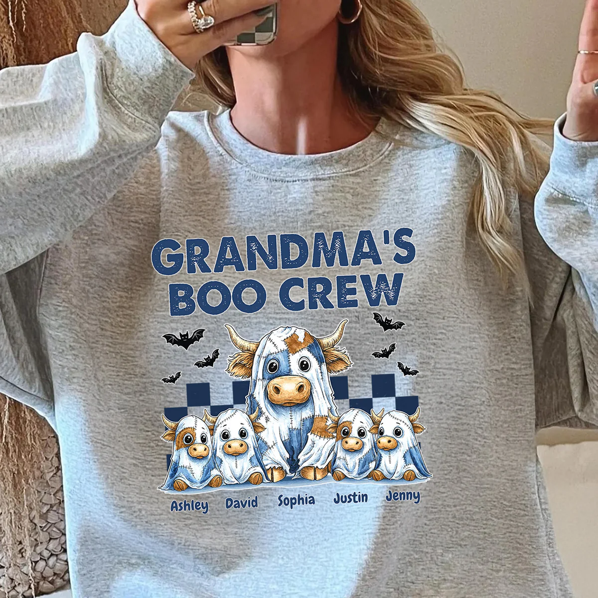 Grandma's Boo Crew Highland Cow Personalized Sweatshirt, Cozy Fall Vibe Sweatshirt - Image 5
